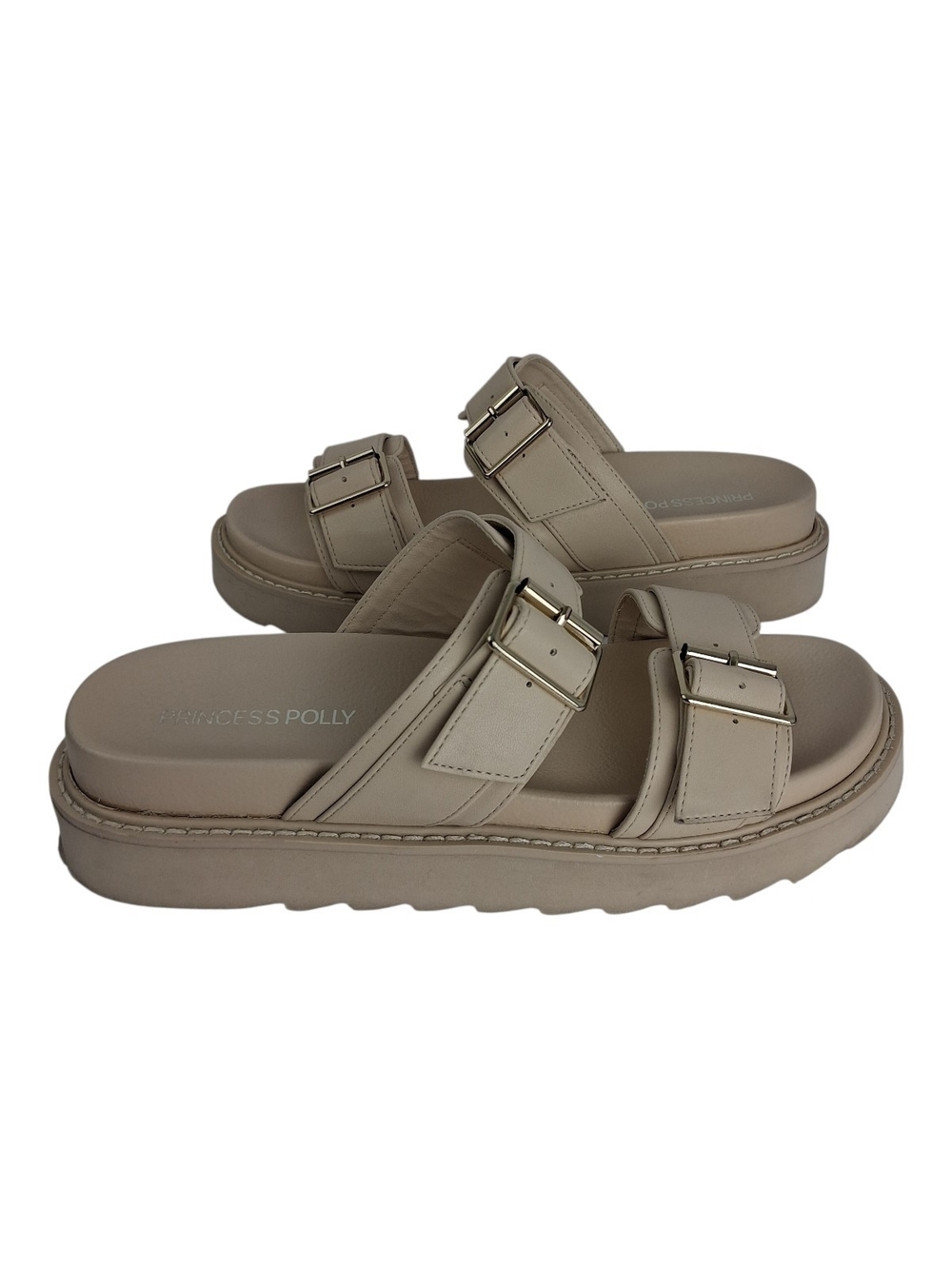 Princess Polly Ma Belle Sandals Cream Womens Size 9 Double Buckle Platform Slide